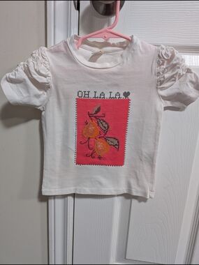 Kiwi White Girls' Tee with Pink Panel & Yellow Fruit Graphic
